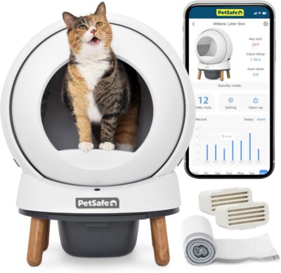 PetSafe ScoopFree SmartSpin Self-Cleaning Cat Litter Box – Advanced Odor Control – App Controlled with Health Monitoring – Works with Any Litter – Up to 2 Weeks of Hands-Free Cleaning