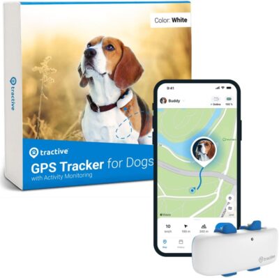 Tractive GPS Tracker for Dogs - Waterproof, GPS Location & Smart Pet Activity Tracker, Unlimited Range, Works with Any Collar (White)