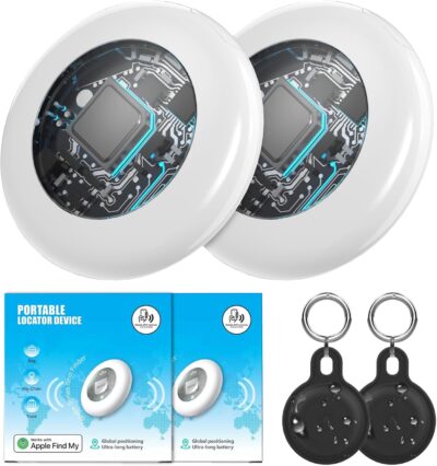 2 PCS Locator Tag Bluetooth Tracker, GPS Item Finders Tracking Device Work with Apple Find My (iOS Only), Item Finder for Keys, Wallet, Luggage, Pet, Comes with 2 Protective Silicone Keychains