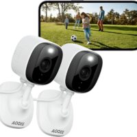 2K Cameras for Home Security-Outdoor/Indoor Camera for Dog/Cat/Pet/Nanny/Baby, Color Night Vision, White Light, Siren, 24/7 SD Recordings, Works with Alexa/Google Home, C1-White-2P (2.4Ghz WiFi)