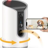 2K Pet Camera Treat Dispenser, 360°View Dog Camera with Phone App, 5G&2.4G WiFi 2-Way Talk Pet Camera Indoor for Cats Remote Treat Tossing, Motion Alerts, Auto Tracking