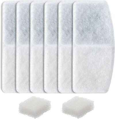 6 Pack Replacement Filters & 2 Pack Replacement Filter Sponges Set for Automatic Pet Fountain Cat Water Fountain Cat Water Dispenser