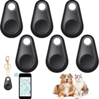 6 Pcs Smart GPS Tracker Portable Key Finder Locator Wireless Anti Lost Alarm Sensor Device Finder Mini Pet Dog Cat GPS Tracker for Kids Locating Phone Keys Wallets Luggage Item Finder, Black