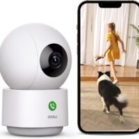 AOSU 2K Security Camera Indoor, Baby Monitor Pet Camera 360-Degree for Home Security,Camera with 5/2.4 GHz Wi-Fi Router, One-Touch Call, Smart Motion Tracking, IR Night Vision, Compatible with Alexa