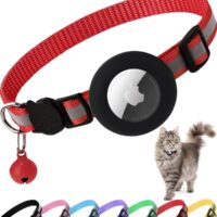 Airtag Cat Collar Breakaway, Reflective Kitten Collar with Apple Air Tag Holder and Bell for Girl Boy Cats, 0.4 Inches in Width and Lightweight (Red)