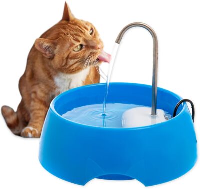 Aqua Mini Portable Pet Water Fountain - Automatic Drinking Bowl for Cats and Dogs - Stainless Steel Faucet - Replaceable Filters - Easy Cleaning - Ideal for Multiple Pets - 1.2L/42 fl oz - Blue