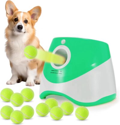 Automaitc Dog Ball Launcher - Dog Fetch Machine for Small Sized Dogs,3 Launch Distances, Ball Launcher for Dogs with 12 Balls, Rechargeable Ball Thrower for Dogs (Green dog launcher)