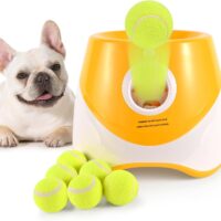 Automatic Ball Launcher, Interactive Dog Toy Ball Thrower, Adjustable Distance 10-30 Ft Ball Thrower Dog Fetch Machine with 6 x 2 inch Tennis Balls for Small and Medium Dog(Orange)