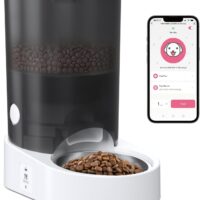 Automatic Cat Feeder, 2.4/5GHz WiFi Automatic Dog Feeder Rechargeable Battery-Operated, APP Control Smart 4L Cat Food Dispenser with 1-10 Meals for Cats and Dogs, Dual Power and Support Alexa