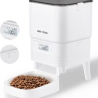 Automatic Cat Feeder -Timed Feeder for Dry Food, Easy Control to Programmable, Pet Feeder with Battery/Power Supply, Cat Food Dispenser, 1-6 Meals Per Day, Non-Slip Bottom, Lid with Locked