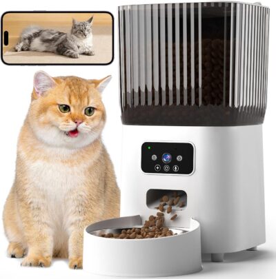 Automatic Cat Feeder with Camera, 1080P Live Video with Night Vision, 6L/25 Cups Timed Cat Food Dispenser for Remote Feeding, 2-Way Audio, Smart Pet Feeder for Cats and Dogs with App Control