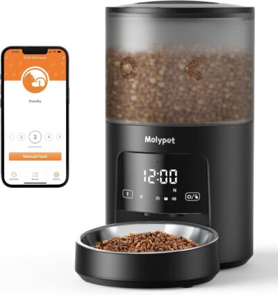 Automatic Cat Feeders - 5G WiFi Pet Feeder with APP Control, 4L Dry Food Dog Feeder with Low Food & Blockage Alarms, 1-10 Meals Per Day, Up to 10s Meal Call for Pets