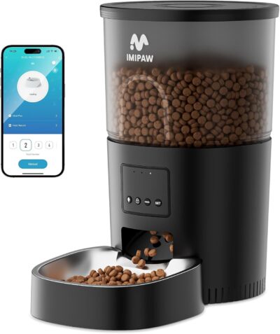 Automatic Cat Food Dispenser, WiFi Cat Feeder with APP Control for Pet Dry Food, Timed Pet Feeder Programmable, Dual Power Supply