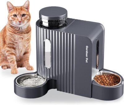 Automatic Gravity Cat Food Feeder and Water Dispenser Stainless Steel Two-in-One Set Large Capacity Dispenser for Pets Dogs, Puppies, Kittens, Rabbits