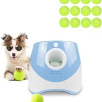 Ball Launcher for Dogs, Automatic Dog Ball Launcher with 12 Tennis Ball, Interactive Dog Toys Pet Ball Indoor Outdoor Thrower Machine (Blue Automatic Tennis Ball)