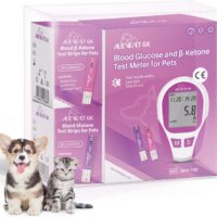 Blood Sugar & Blood Ketone Test Meter for Cat Dog Diabetes Testing Kit - All in One Solution for in-Clinic or at Home with User Guide, Test Strips & Diary