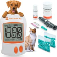 Blood Sugar Glucose Monitor System for Dogs and Cats - Pet Glucose Monitoring Kit - Accurate Diabetes Testing 2 Calibrated Code-Chips for Dog/Cat, Lancets, Logbook - Monitor + 50 Test Strips