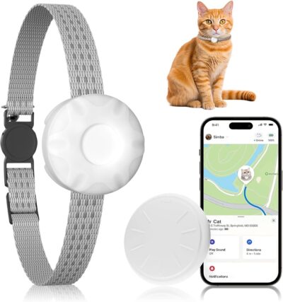 Cat Tracker,Pet Tracker for Cats (Only iOS),Waterproof Tracker Cat Collars with Safety Elastic Buckle,Works with Any Collar,No Monthly Fee,Compatible with Apple Find My App