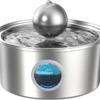 Cat Water Fountain Stainless Steel: 108oz/3.2L Pet Water Fountain Quiet Cat Fountains with Water Level Window - A Ball to Attract Cats to Drink Water - Water Fountain for Cats GOOSTOO