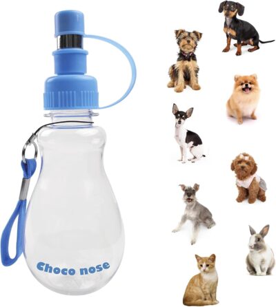 Choco Nose Patented Portable No-Drip Travel Water Bottle/Feeder for Dogs/Puppies/Cats/Rabbits and Other Small Sized Animals -8 oz. Leak-proof Nozzle 16mm, Blue (H258)