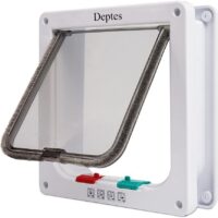 Depets Medium Cat Flap Door with 4 Way Lock (Outer Size 7.5" x 7.8"), Magnetic Pet Door Kit White, Weather-Resistant Cat Door for Cats & Doggy