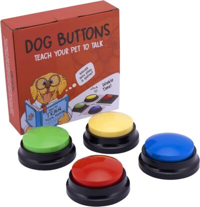 Dog Buttons for Communication – Talking Pet Button Set – Teach Dogs to Communicate – Train Pets with Recordable Voice Commands – Connect, Bond & Have Fun – Colorful Behaviour Aids for Puppies