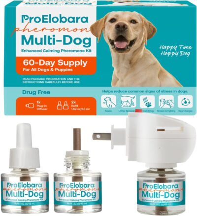 Dog Calming Pheromone Anxiety Diffuser: Dog Calming Pheromones Anti Anxiety Plug Diffuser - Anti Anxiety Calming Pheromone Diffuser for Dogs - Calm Dogs Stress Relief 1 Diffuser & 2 Pheromone Refills