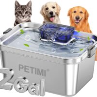 Dog & Cat Water Fountain, 2 Gallon 304 Food Grade Stainless Steel Water Fountain for Small, Medium & Large Dog, Quiet Pet Water Fountain with Filter, Smart Water Pump Protection, Easy to Clean