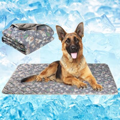 Dog Cooling Mat, Pet Washable Non-Toxic Summer Dogs Cats Cooling Pads Sleeping Kennel Mats Cool Ice Blanket for Indoor & Outdoor Dog Beach Essentials Gray Medium