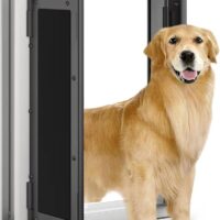 Dog Door, Doggy Door with Double Panels, Doggie Door with Automatic Closing Panels for Energy Efficient, Dog Doors for Large Dogs with Telescoping Tunnel & Aluminum Frame, Closing Panel Included