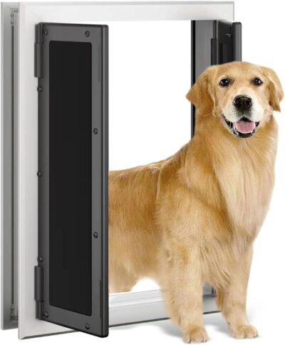 Dog Door, Doggy Door with Double Panels, Doggie Door with Automatic Closing Panels for Energy Efficient, Dog Doors for Large Dogs with Telescoping Tunnel & Aluminum Frame, Closing Panel Included