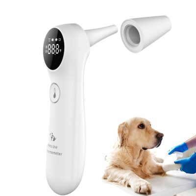 Dog Ear Temperature Monitor, Long Probe for Pets Ear Canal Only, Measure Dog Temperature in 1 second, Voice On/Off Switchable, C/F Switchable (White)