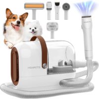 Dog Grooming Vacuum Kit, 3L Pet Grooming Vacuum with 7 Pet Grooming Tools, Dog Vacuum for Shedding Grooming at Home with Low Noise Electric Clipper and Brush, White-Brown Combo kit