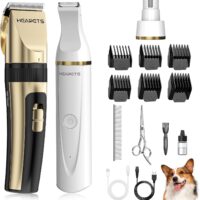 Dog Hair Clippers for Grooming Kit and Dog Paw Trimmer for Grooming, Low Noise Rechargeable Cordless, Shaver Grooming Supplies for Pet Cats Dogs (Gold, White)