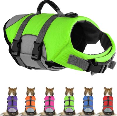 Dog Life Jacket, Reflective Adjustable Dog Life Vest with Rescue Handle for Swimming and Boating, Ripstop Pet Safety Life Preserver for Small, Medium and Large Dogs