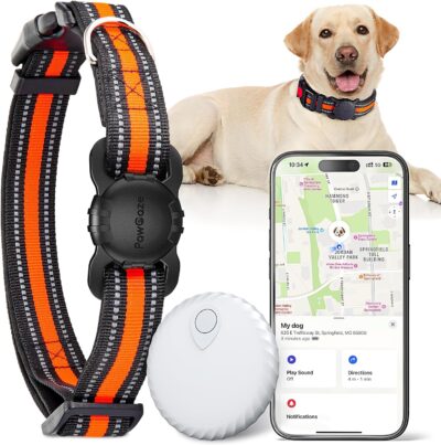 Dog Tracker Collar, No Monthly Fee Cat Tracker Collar(Only iOS), Compatible with Apple FindMy App, Reflective FinderTag Smart Collars, Anti-Lost, Key Finder for Vehicles/Pets/Kids/Items (L)