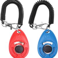 Dog Training Clicker with Wrist Strap - OYEFLY Durable Lightweight Easy to Use, Pet Training Clicker for Cats Puppy Birds Horses. Perfect for Behavioral Training 2-Pack (Red and Blue)