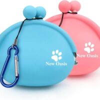 Dog Treat Pouch 2Pack, 10oz Small Portable Silicone Dog Training Treat Pouch with Carabiner Reusable Dog Treat Container Dog Treat Bag Silicone Treat Pouch for Leash Key Case, Blue and Pink