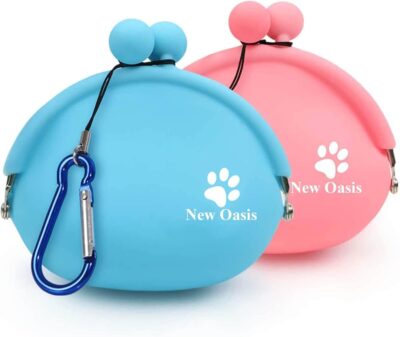 Dog Treat Pouch 2Pack, 10oz Small Portable Silicone Dog Training Treat Pouch with Carabiner Reusable Dog Treat Container Dog Treat Bag Silicone Treat Pouch for Leash Key Case, Blue and Pink