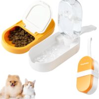 Dog Water Bottle, Dog Bowl 2-in-1, Food Container Large Enough for Dog Treats, Steak, Sticks, Bars, Portable Pet Water Dispenser for Hiking, Travel, Cat Bowls and Pet Water Bottle (Yellow)