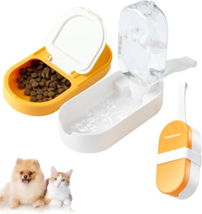 Dog Water Bottle, Dog Bowl 2-in-1, Food Container Large Enough for Dog Treats, Steak, Sticks, Bars, Portable Pet Water Dispenser for Hiking, Travel, Cat Bowls and Pet Water Bottle (Yellow)