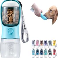 Dog Water Bottle with Food Container, Travel Puppy Water Bowl, Portable Pet Dispenser, Dog Stuff Accessories Items, Puppy Essentials Necessities for Yorkie Chihuahua Cat Walking and Hiking