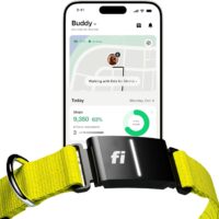 Fi Series 3 Smart Dog Collar - GPS Dog Tracker and Activity & Fitness Monitor, Waterproof, LED Light, Escape Alerts, Nationwide Coverage [Free 1 Year Membership] (Yellow, Medium)