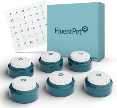 FluentPet Speak Up Button 6 Pack with Clearer Upward-Facing Sound- 6 Recordable Buttons with Batteries Included & Premium Audio for Dogs & Cats | Easy-to-Press Training Dog Buttons for Communication