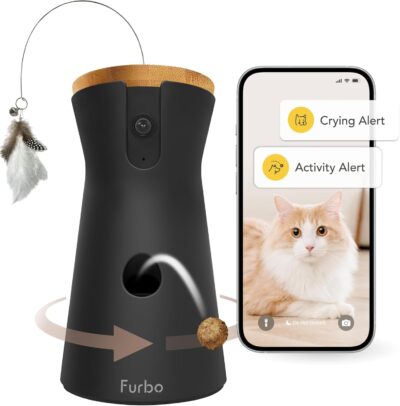 Furbo 360° Cat Camera + Nanny Bundle: Home Security & Cat Safety Alerts, Rotating Pet Treat Dispenser Camera with Speaker, Smart Home Indoor Cam w Phone App (Additional Subscription Required at Setup)