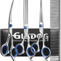 GLADOG Professional 5 in 1 Dog Grooming Scissors Set with Safety Round Tips, Sharp and Heavy-duty Pet Grooming Shears for Cats