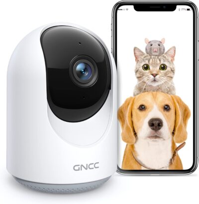 GNCC Pet Camera, Indoor Camera for Baby/Pet/Security with Night Vision, Dog Camera, 2-Way Audio, 2.4G WiFi, 360° PTZ Remote Control(Manual Up and Down), Smart Detection, SD&Cloud Storage, P1