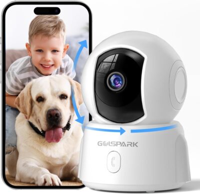 GOLSPARK Indoor Security Camera 2K, Pet Camera for Home Security, Dog Cam Pan/Tilt, Motion Tracking, 2-Way Audio, Night Vision Baby Monitor, Siren Alert, 24/7 Cloud &SD Card Storage, 2.4GHz