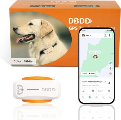 GPS Tracker for Dogs Waterproof, Pet Location Smart Activity Tracker, Real-time Tracking, Light&Tiny Anti-Lost Tracking Device, Works with Any Collar(Android and iOS Universal, fit for 40lb+ dogs)