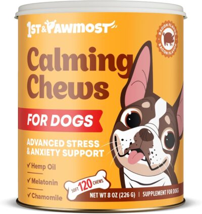 Hemp Calming Chews for Dogs 120 pcs - Dog Anxiety Relief with Melatonin, Hemp Oil, Valerian Root - Soft Dog Calming Chews During Separation - Calming Dog Treats for Thunder, Fireworks, Grooming & Car